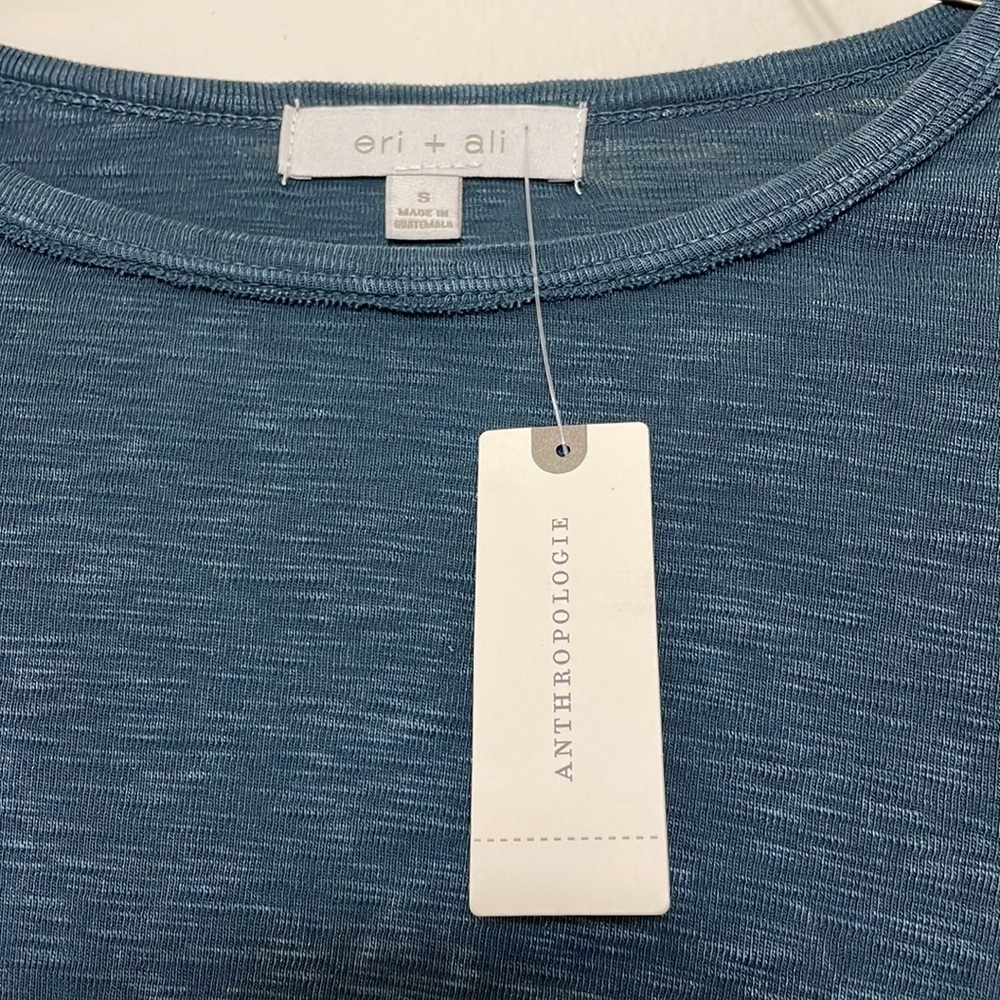 NWT Anthropologie Eri + Ali Priscilla Washed Ruffle-Sleeve Top Teal sz S cotton - Picture 3 of 8